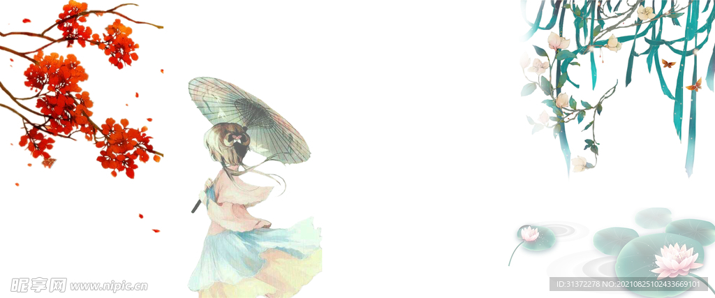 手绘古风插画背景图片 