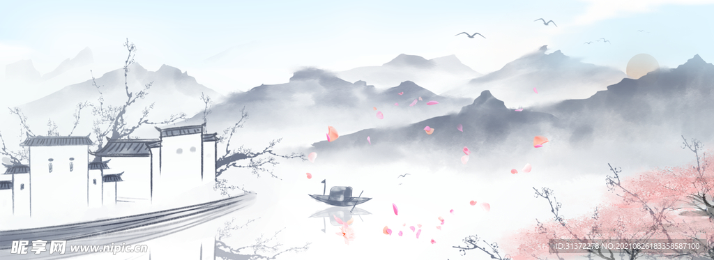     手绘古风插画背景图片