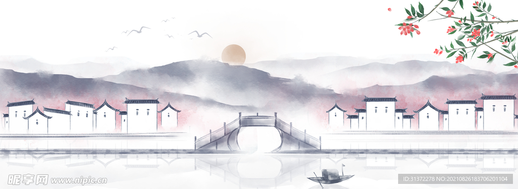 手绘古风插画背景图片