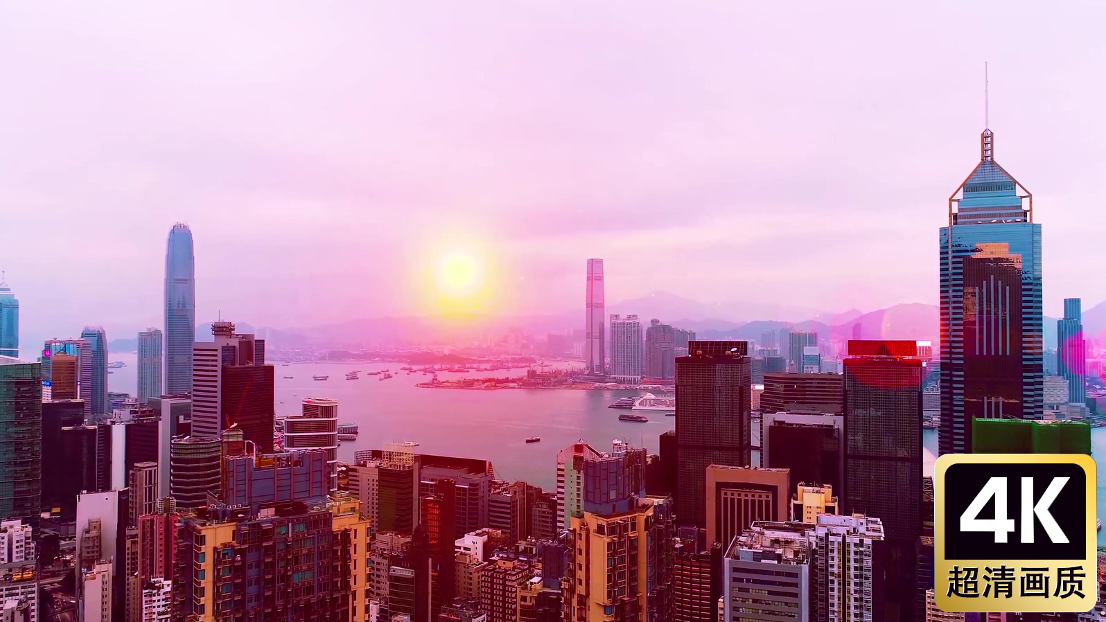 夕阳海港城市建筑群