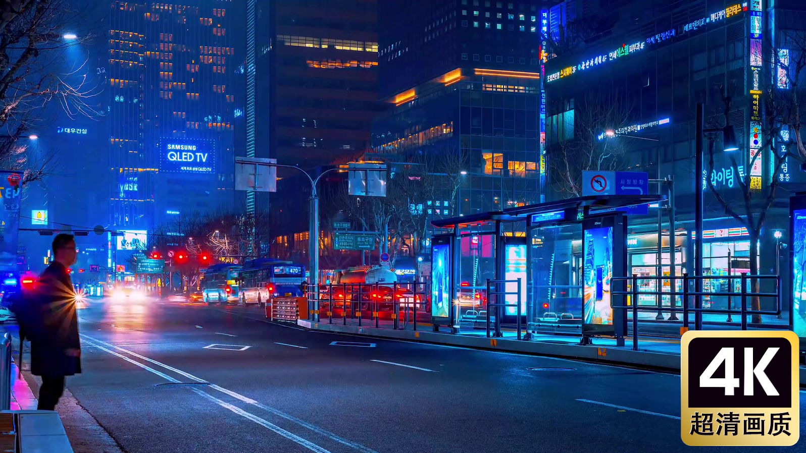 夜晚川流不息的街道