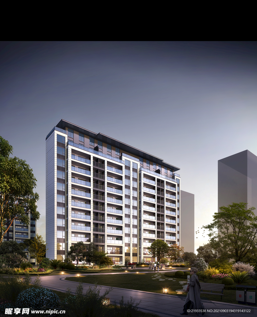 绿城别墅洋房小区夜景效果图