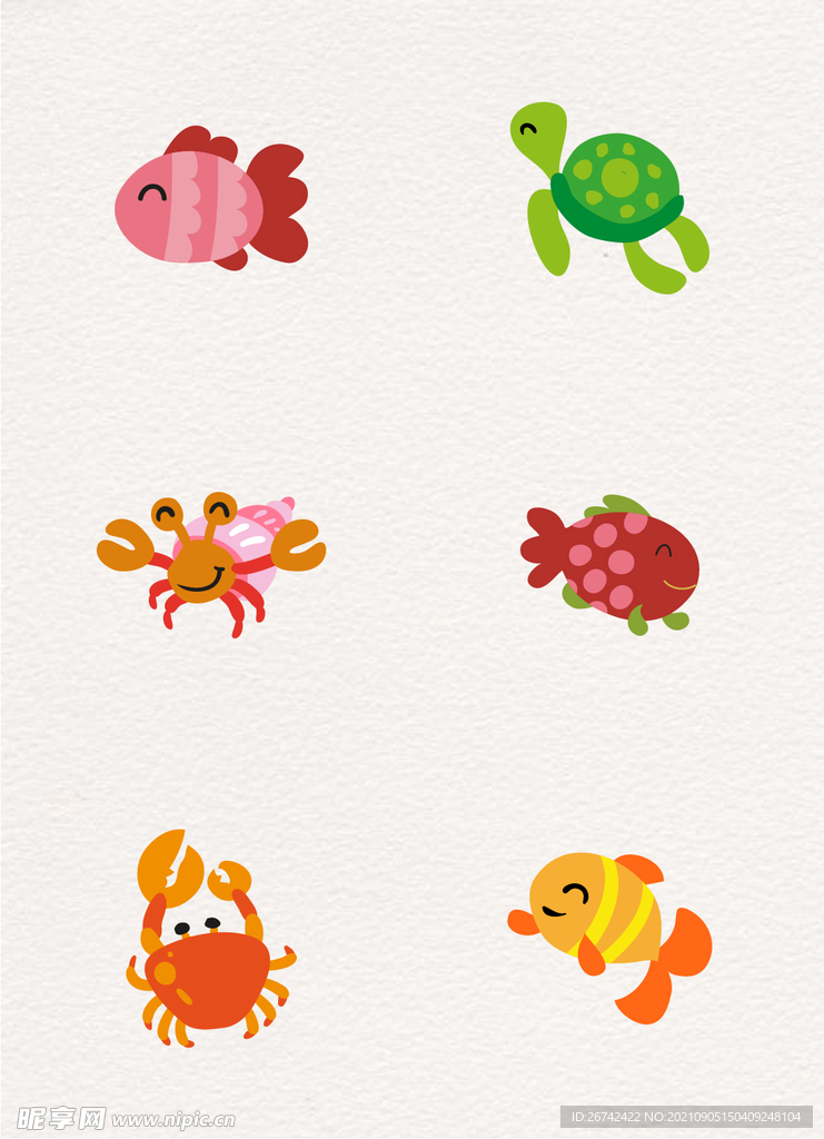 扁平化鱼 乌龟 螃蟹