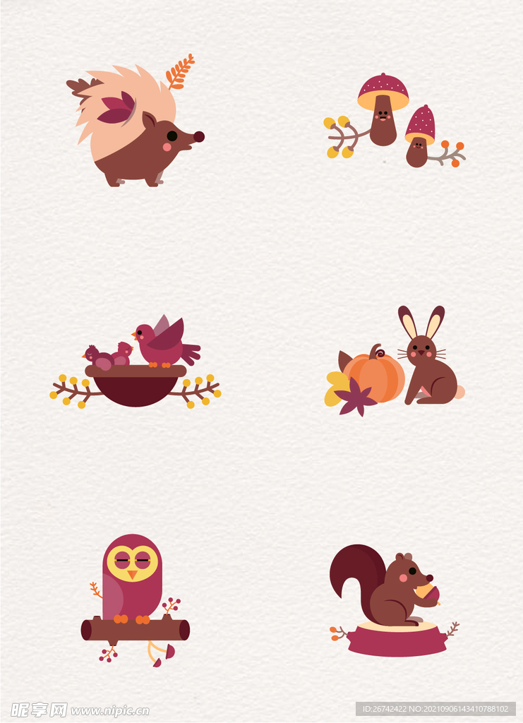 扁平化秋季植物动物
