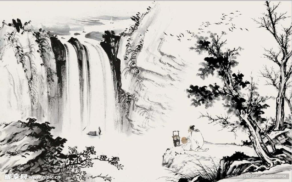 中式水墨山水国画电视背景墙