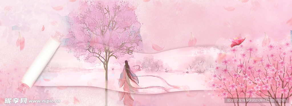  古风卷轴背景图片