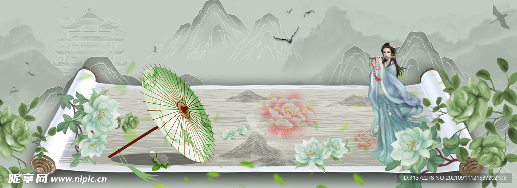 古风卷轴背景图片