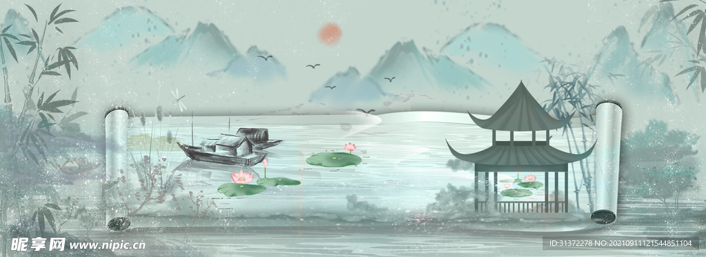 古风卷轴背景图片