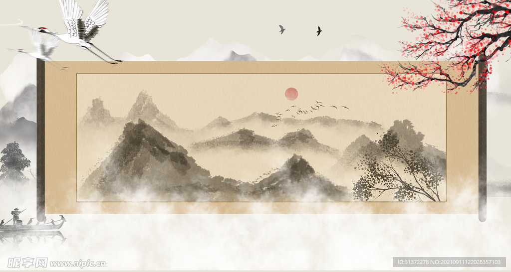 古风卷轴背景图片 