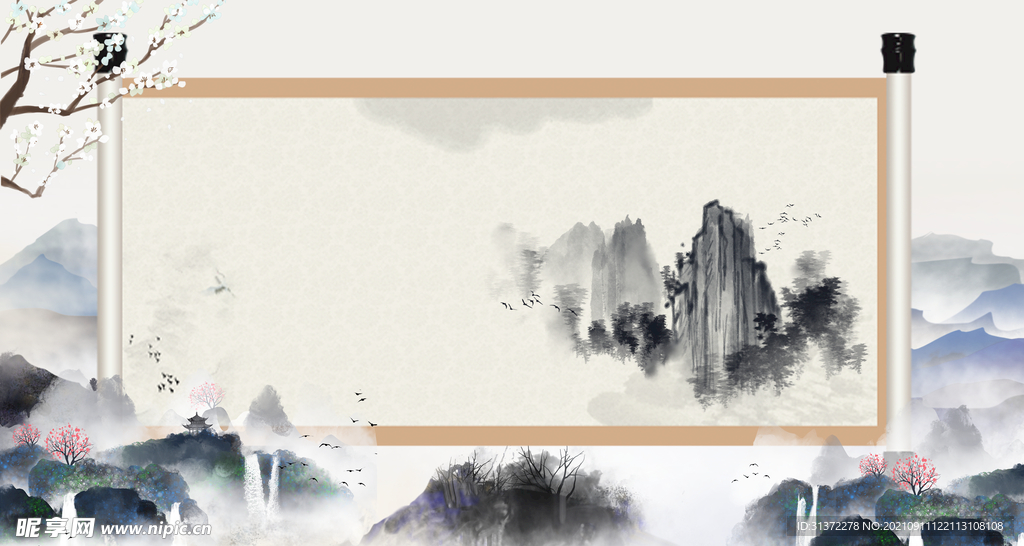 古风卷轴背景图片 