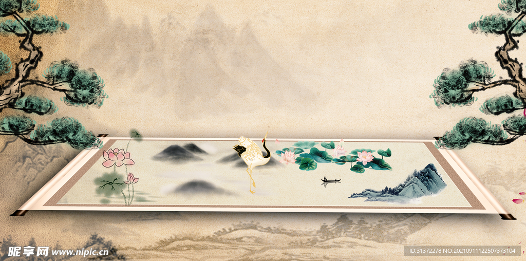 古风卷轴背景图片 