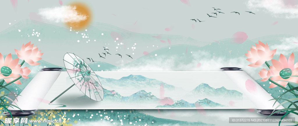 古风卷轴背景图片 