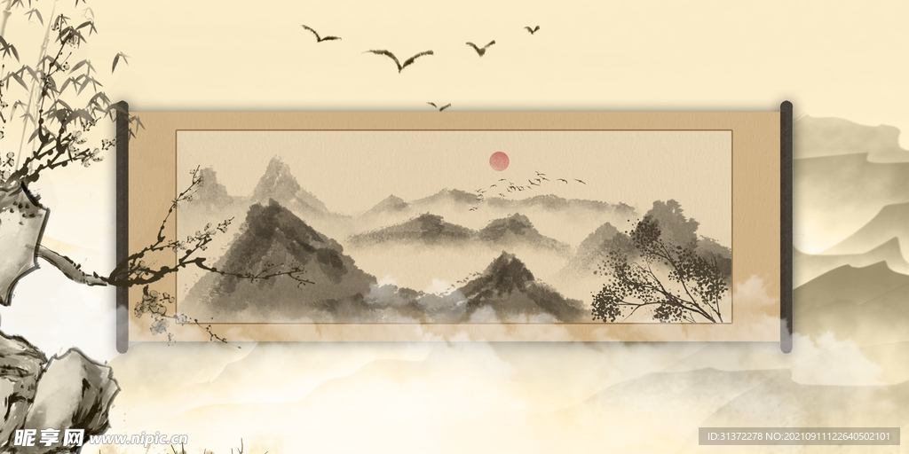 古风卷轴背景图片 