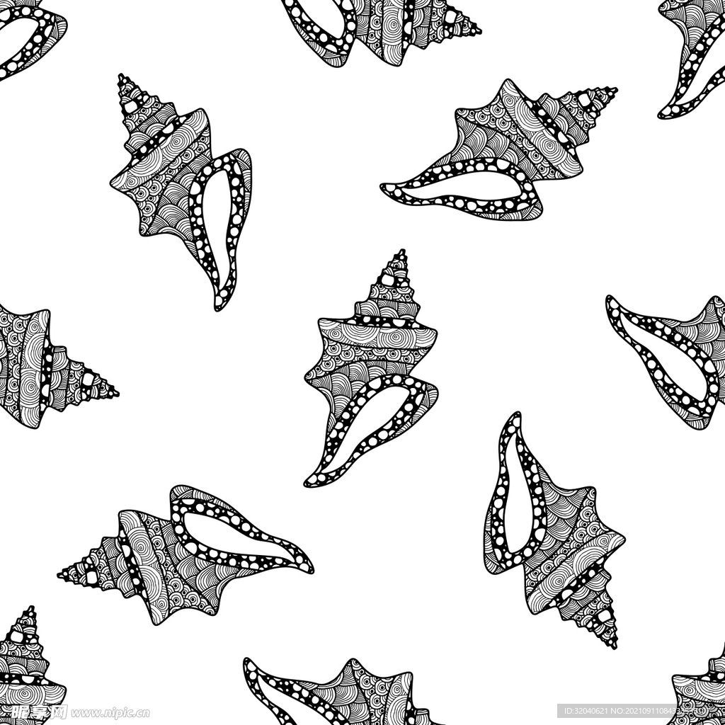 手绘黑白抽象海螺底纹