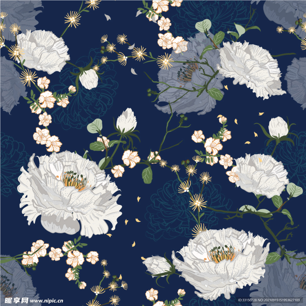数码印花玫瑰花绣球花抽象向日葵