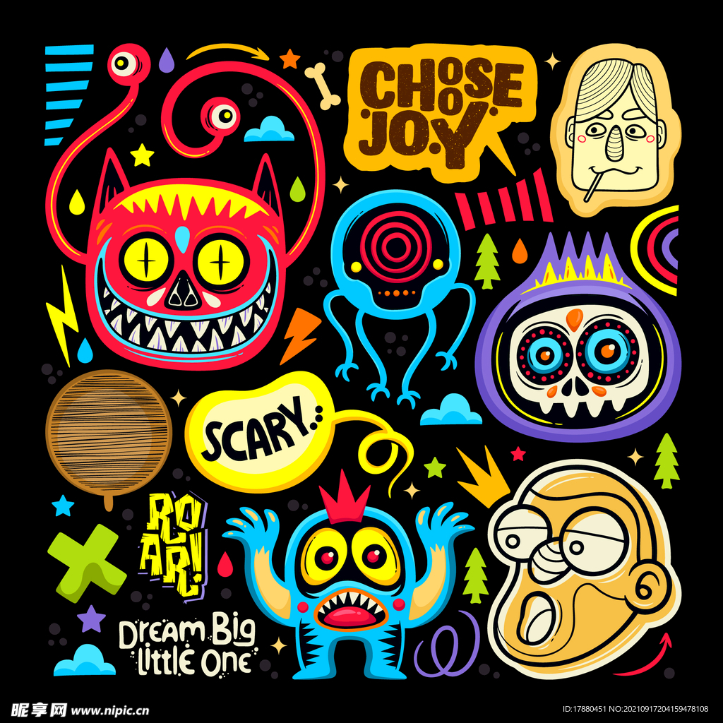 可爱涂鸦怪兽贴纸图标