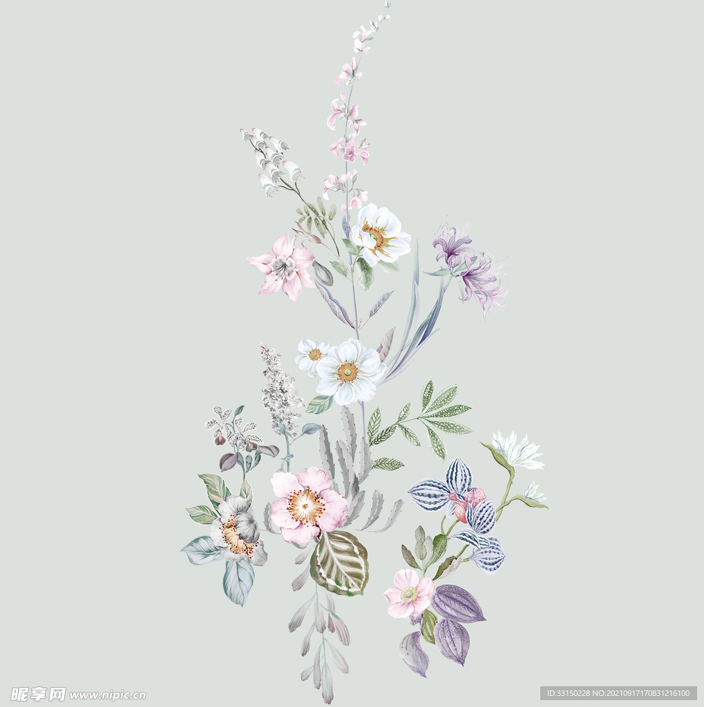 数码印花水彩花抽象花卉水彩花