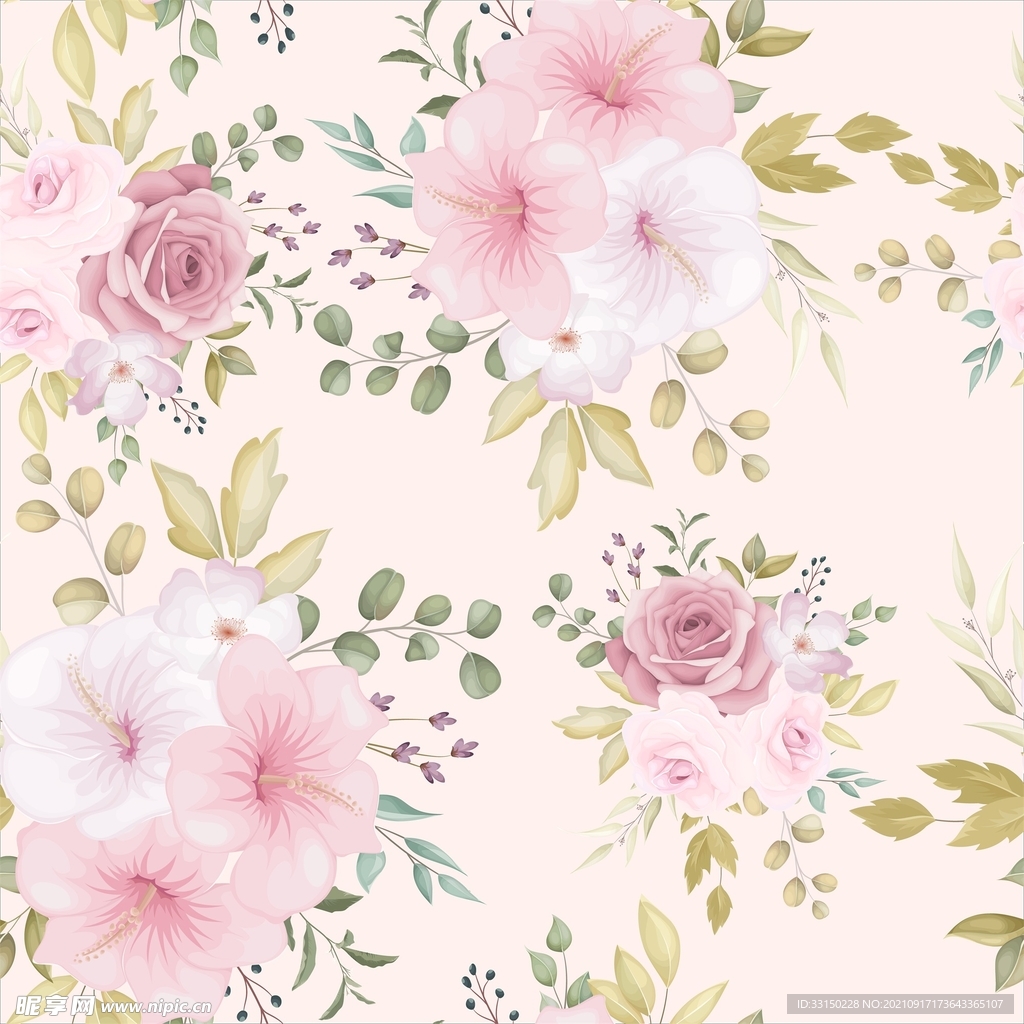 数码印花玫瑰花绣球花抽象花卉