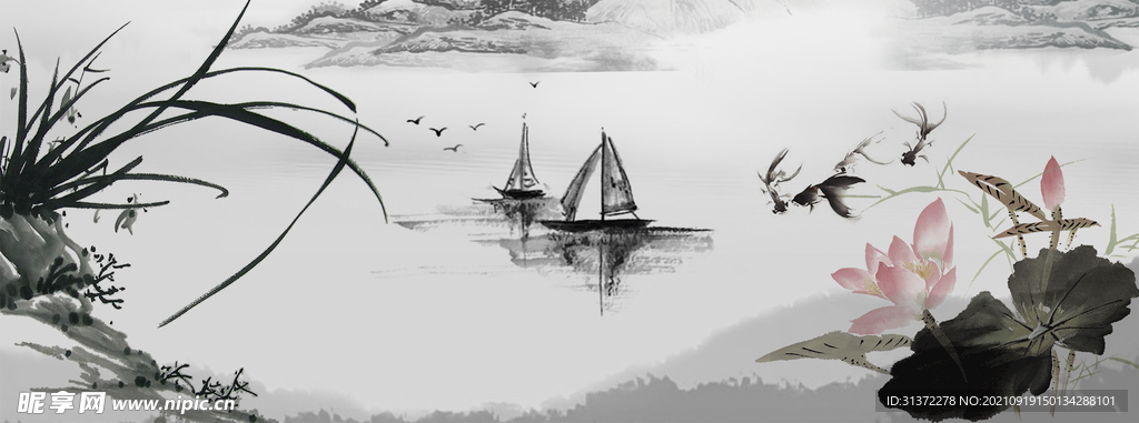   手绘古风插画背景图片