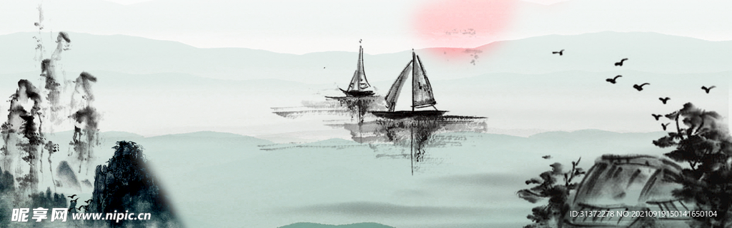   手绘古风插画背景图片