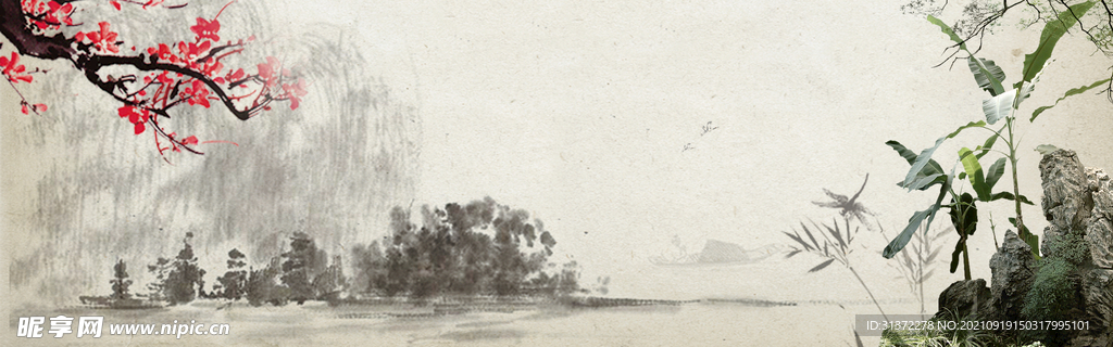   手绘古风插画背景图片