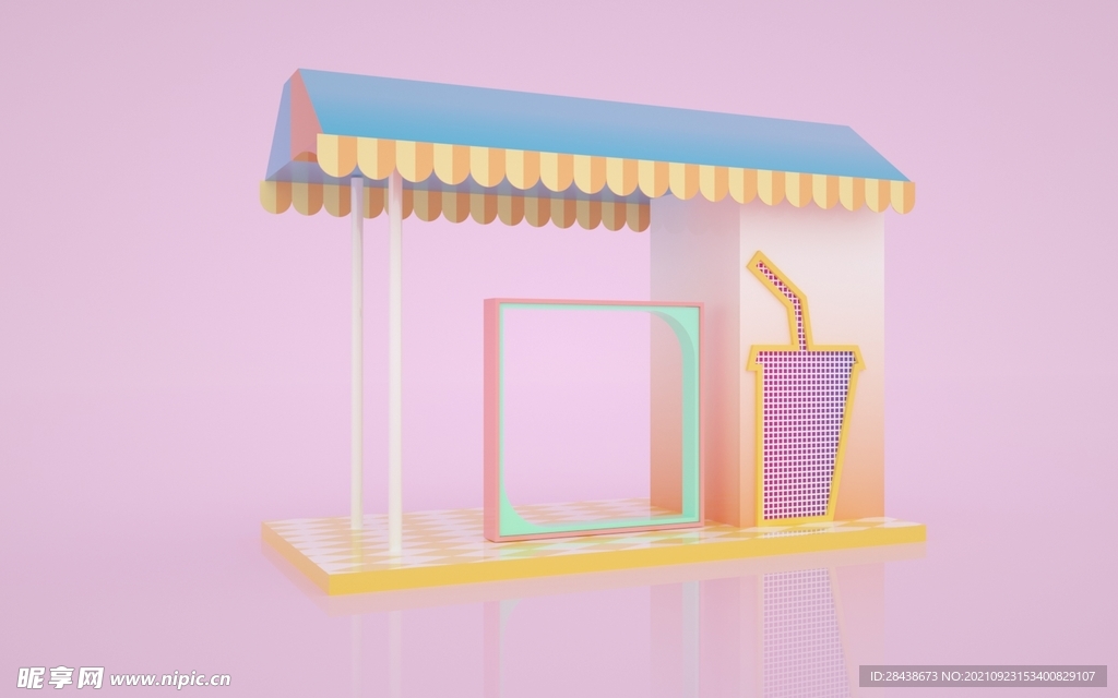 c4d 小场景 饮品 卡通展台