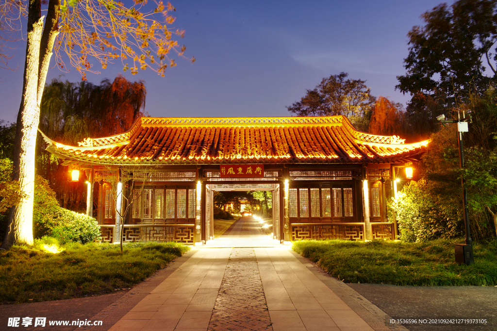 亭台楼阁夜景霓虹高清大图