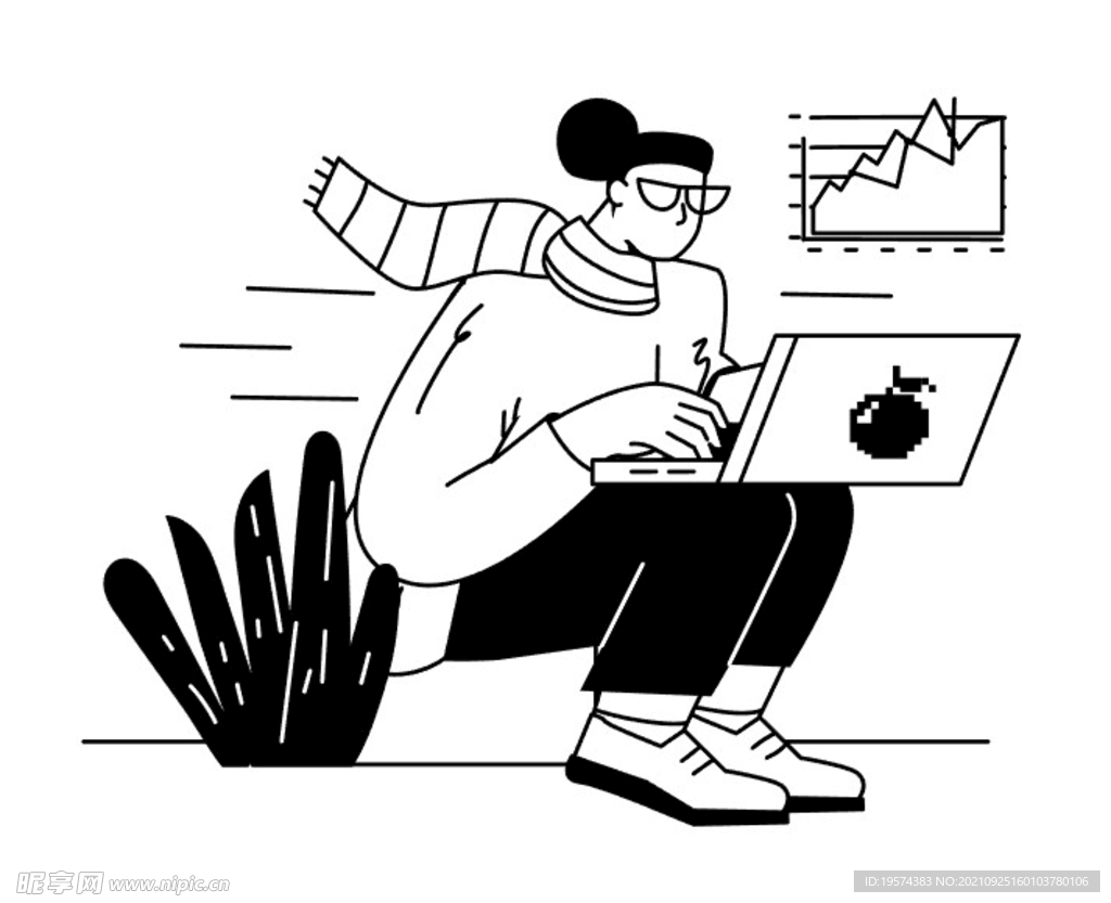 黑白插图矢量线稿ppt背景元素