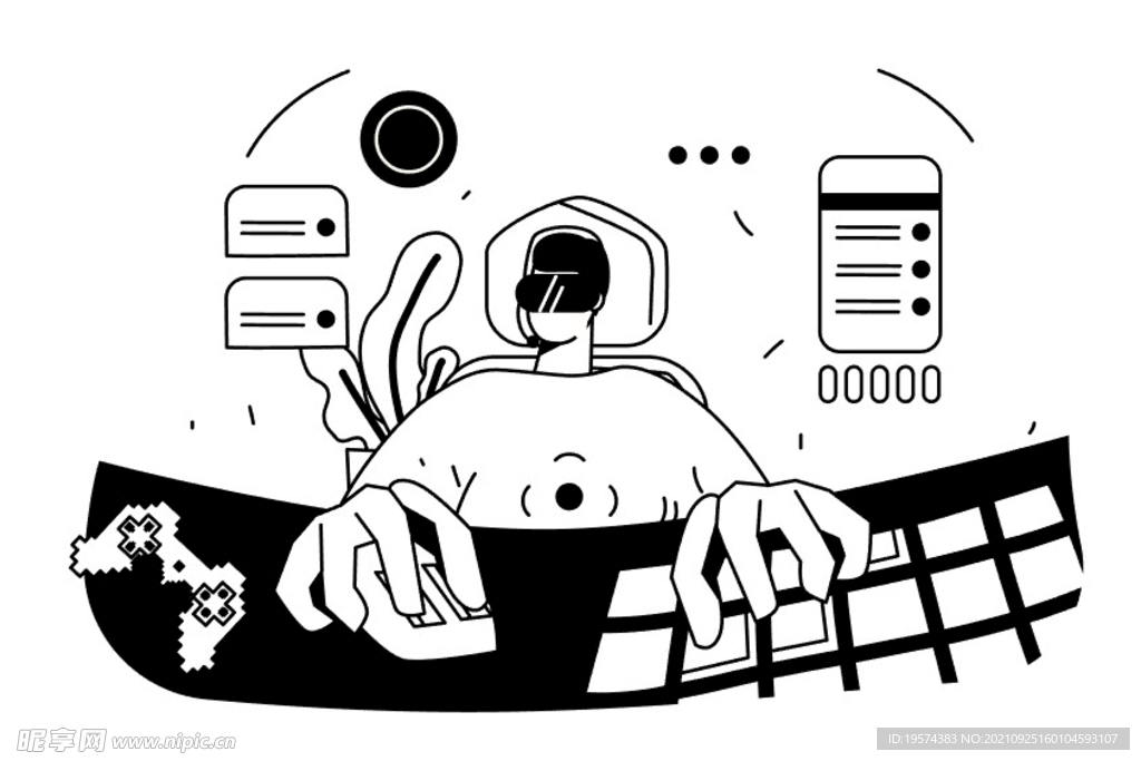 黑白插图矢量线稿ppt背景元素