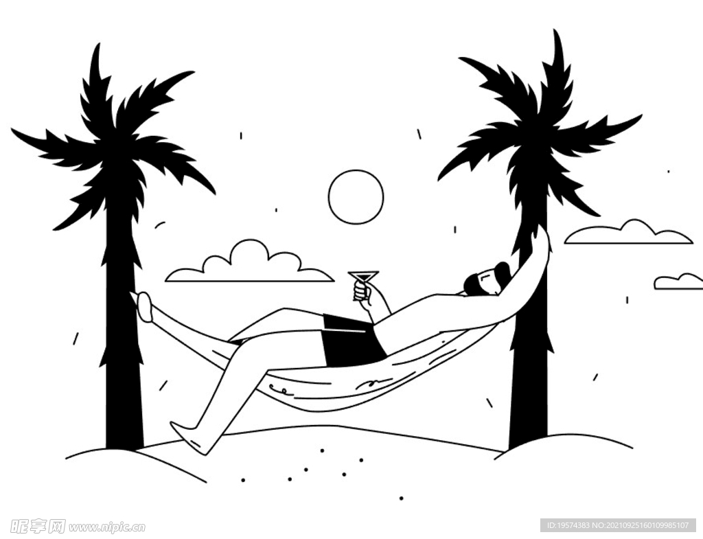 黑白插图矢量线稿ppt背景元素