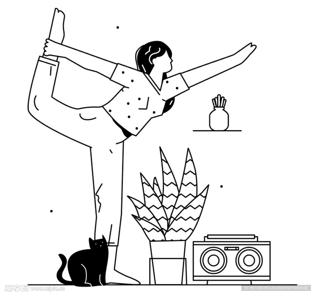 黑白插图矢量线稿ppt背景元素