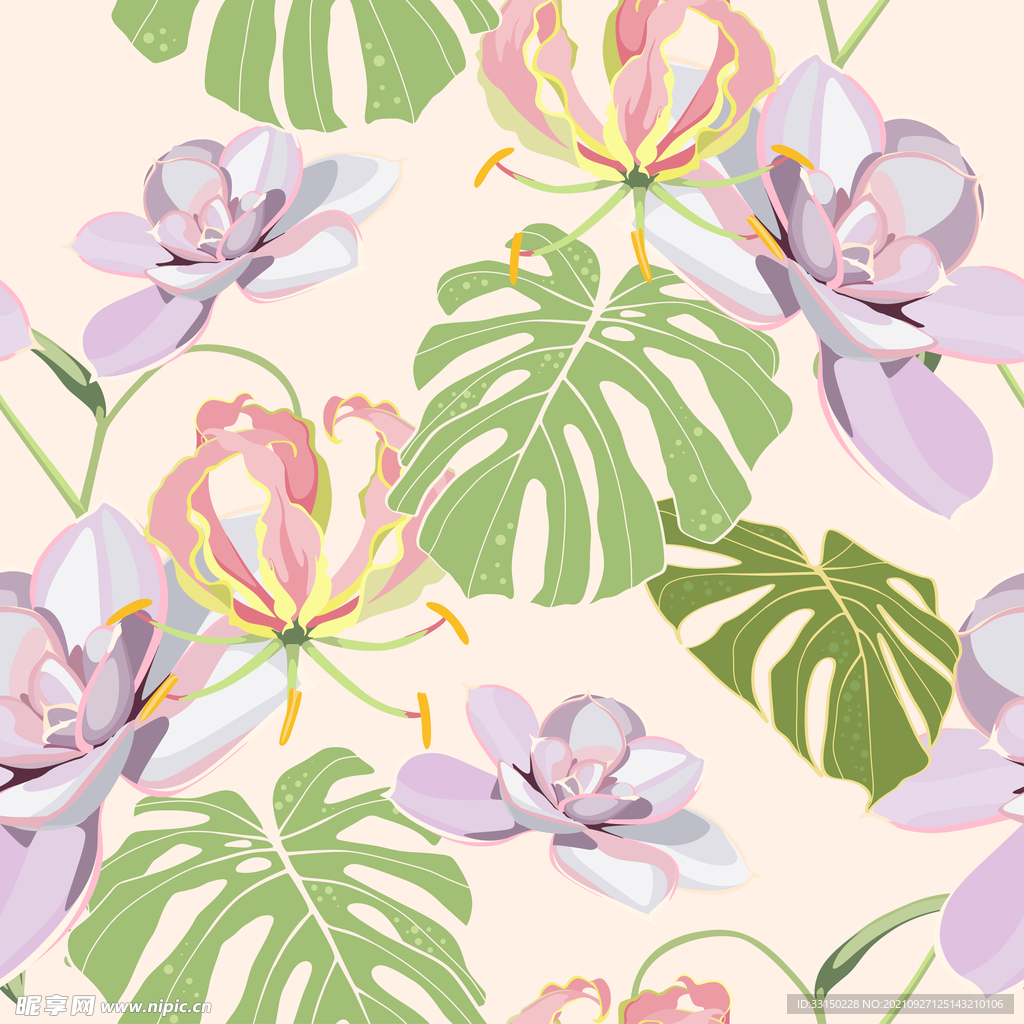 码印花小碎花树枝热带花卉