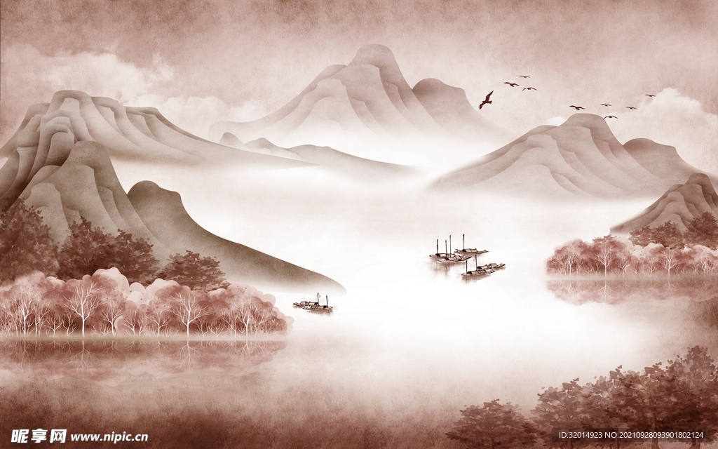 中式意境山水水墨国画