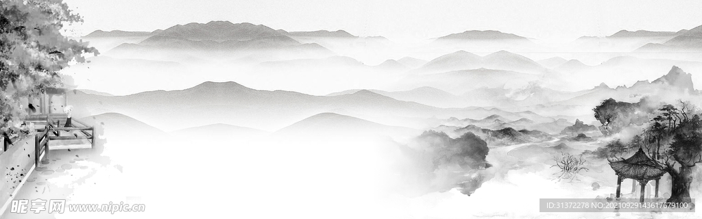 手绘古风插画背景图片 