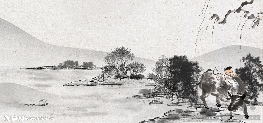  手绘古风插画背景图片 