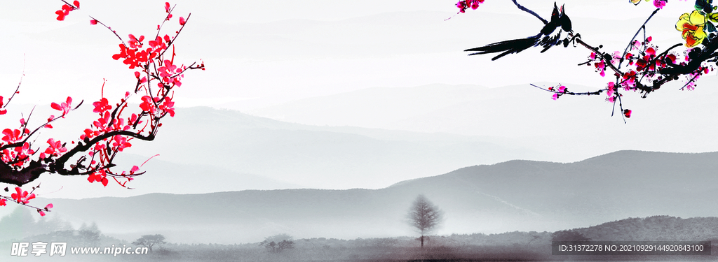 手绘古风插画背景图片 