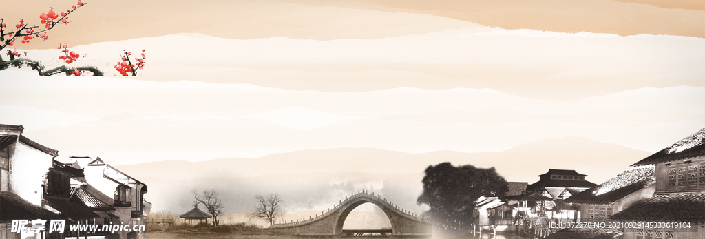 手绘古风插画背景图片 