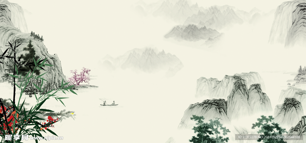 手绘古风插画背景图片 