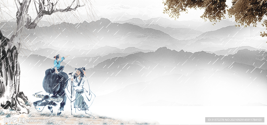 手绘古风插画背景图片 