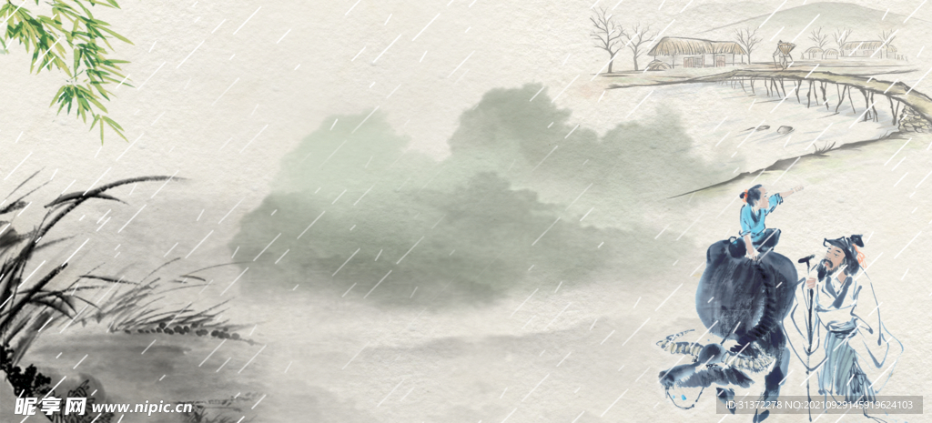 手绘古风插画背景图片 