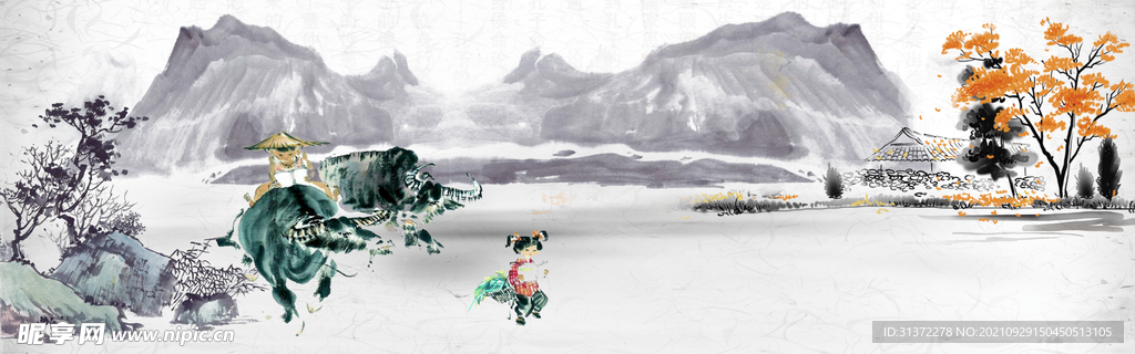 手绘古风插画背景图片 