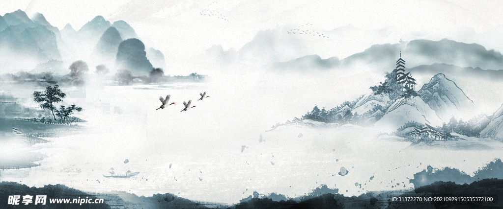 手绘古风插画背景图片 