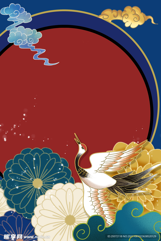 手绘国潮风背景中式海报 