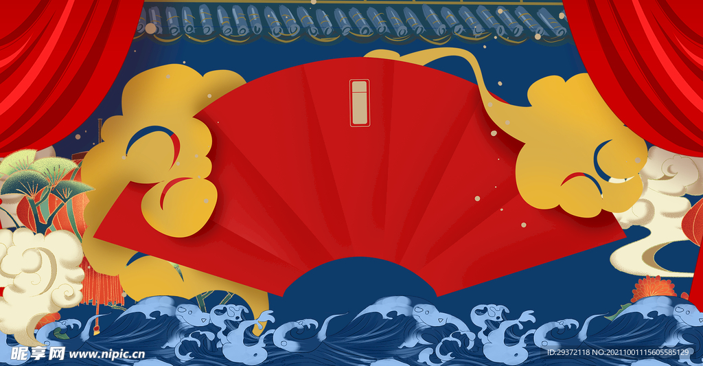 手绘国潮风展板背景