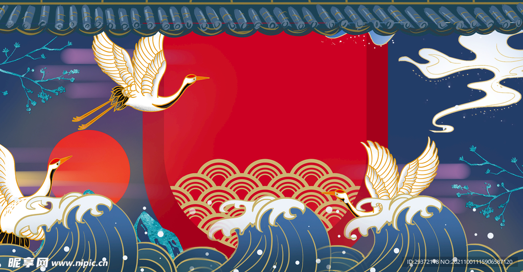 手绘国潮风展板背景