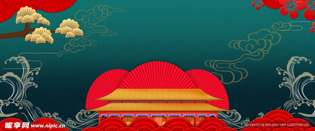 手绘国潮风展板背景