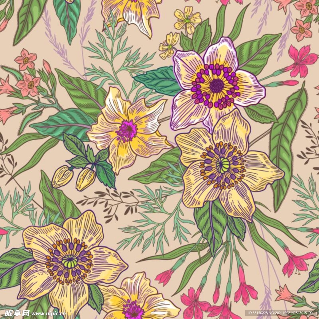 数码印花玫瑰花绣球花抽象花卉