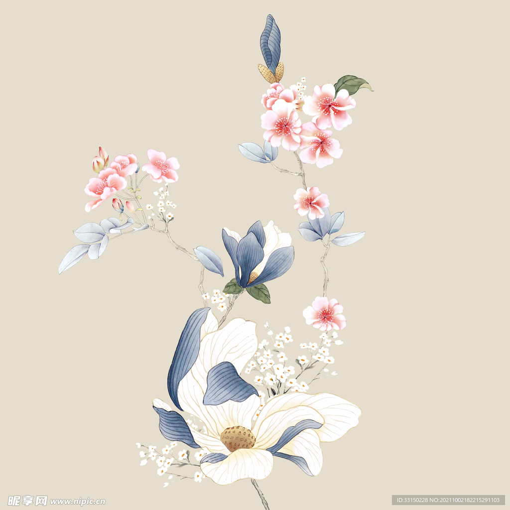 数码印花水彩花抽象花卉水彩花