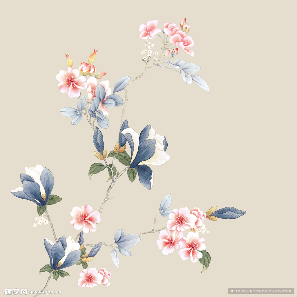 数码印花水彩花抽象花卉水彩花