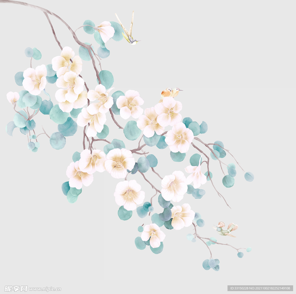 数码印花水彩花抽象花卉水彩花